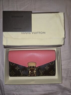Louis Vuitton Pallas Long Wallet Monogram Cerise Red Interior FULL SET Box Dust